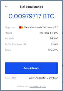 Coinbase comprare Bitcoin